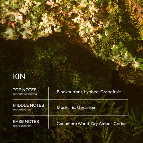 Mossy rock with fragrance notes text overlay