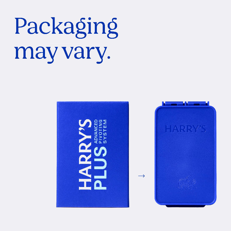 Image showing the potential packaging options for the Harry's Plus blades with the caption "Packaging my vary."